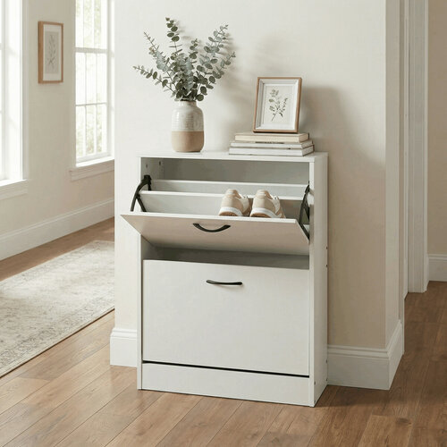 Výklopný botník se 2 přihrádkami COMPACT White, bílá