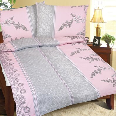 Krepp-Bettwäsche Strauch rosa-grau , 140 x 220 cm, 70 x 90 cm