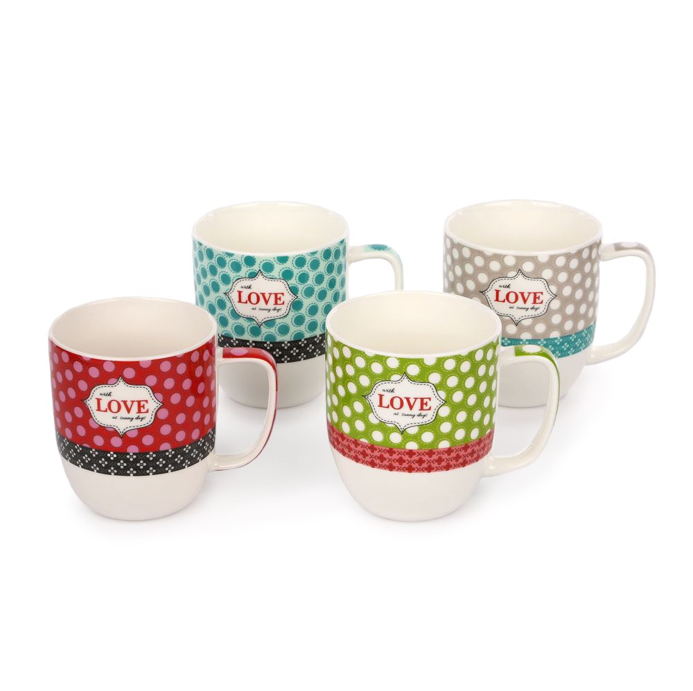 Sada hrnčekov Love 370 ml, 4 ks, porcelán