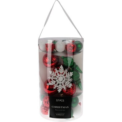 Cristal karácsonyi díszek készlete színes, 57 db