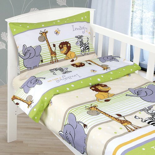 Poza Lenjerie de pat din bumbac, pentru copii, AgataSafari, verde, 90 x 135 cm, 45 x 60 cm
