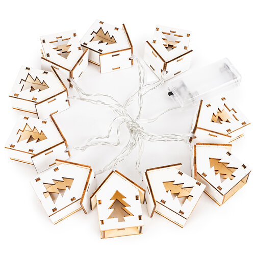 Dekoracja świąteczna LED Domki z choinką biały, 150 cm