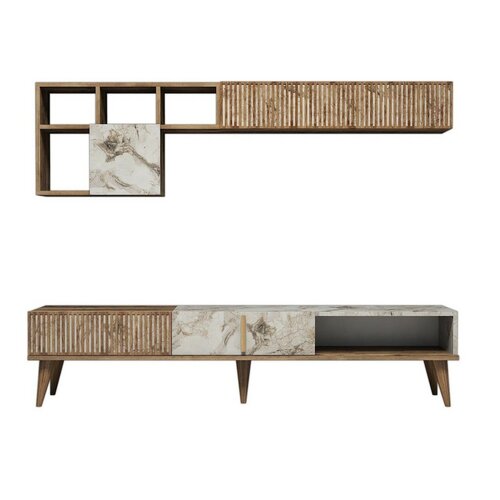 Ściana telewizyjna Milan Walnut and White Marble