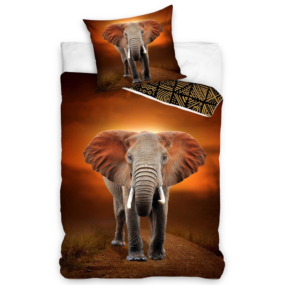 Poza Lenjerie de pat din bumbac Elefant Etno, 140 x 200 cm, 70 x 90 cm