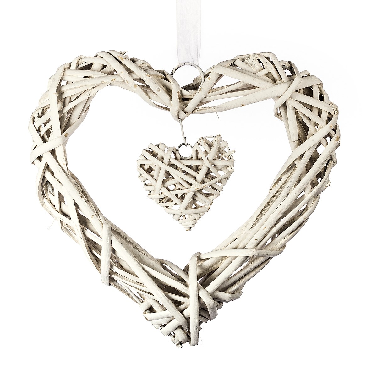 StarDeco Závesná dekorácia Prútené srdce biela, 25 cm