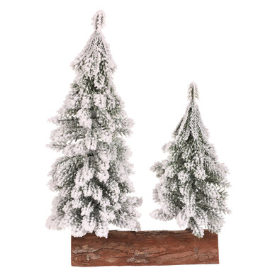 Božični okraski Drevesa na hlodu - duo, 26 cm, zasnežena