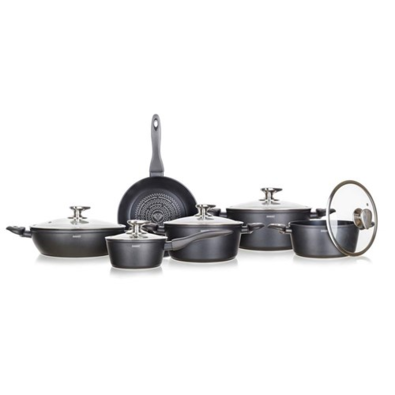 Banquet Set posode z neprijemljivo površino Diamon Matte Grey, 11 kosov