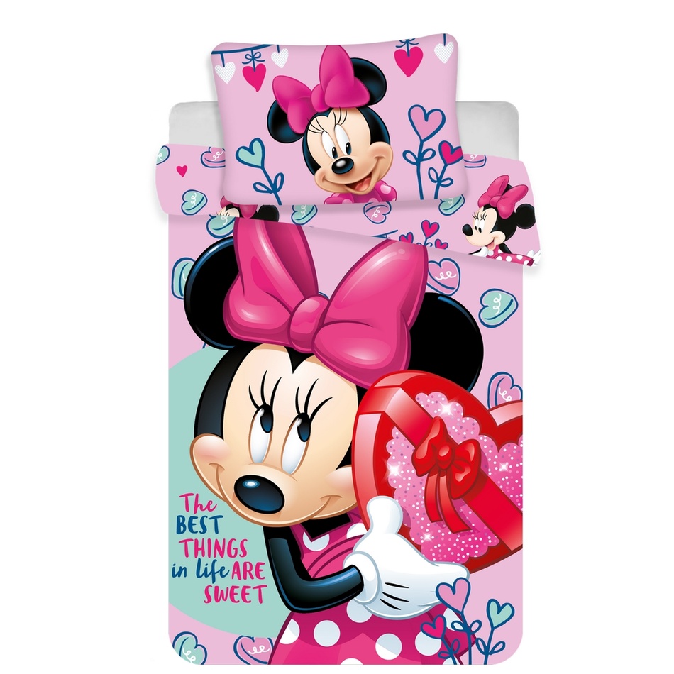 Lenjerie de pat pentru copii Minnie baby pink, 100 x 135 cm, 40 x 60 cm