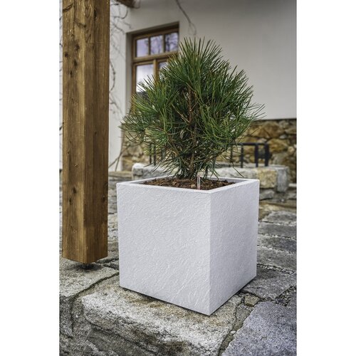 Ghiveci cu auto-udare Flower Lover CubicoStone alb, 27 cm