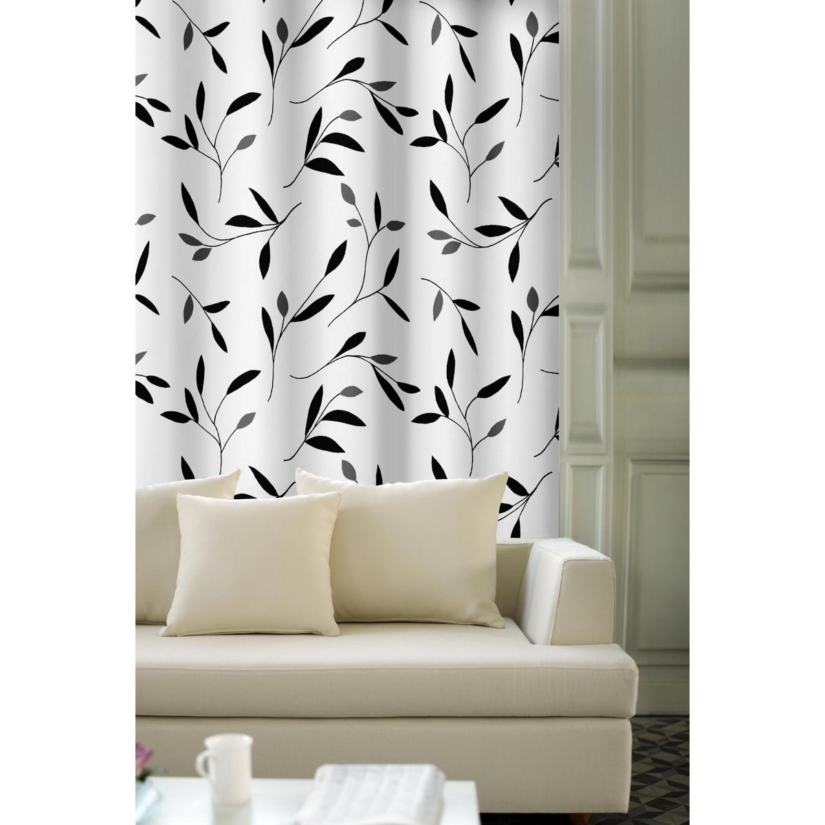 Forbyt Záves Leaf čierna 150 x 245 cm