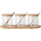 4Home Komplet szklanych pojemników z tacą i łyżeczkami Bamboo, 310 ml