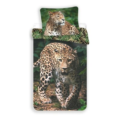 Bavlněné povlečení Leopard green, 140 x 200 cm, 70 x 90 cm