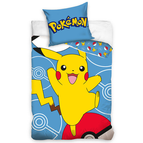 Carbotex Pokémon Pikachu és Pokéball gyermekágynemű, 140 x 200 cm, 70 x 90 cm