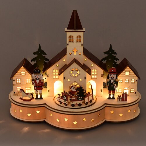 Božična svetleča vasica z vozečim vlakom, 30 x 14x 21 cm, LED