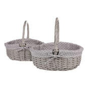 Set de coșuri de răchită Buline gri, 2 buc., 2 dimensiuni, 31 x 28 x 26 cm