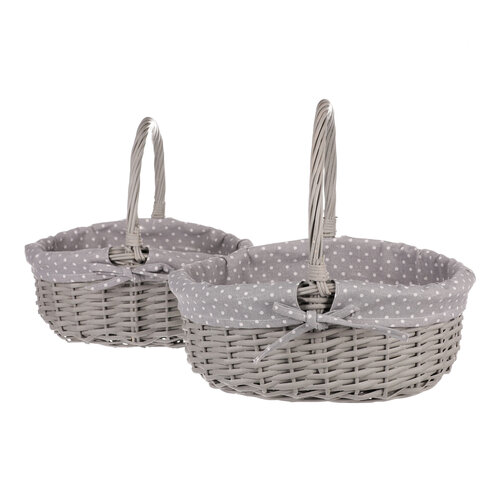 Weidenkorb-Set mit Stoff Grauer Punkt, 2 Stück, 2 Größen, 31 x 28 x 26 cm