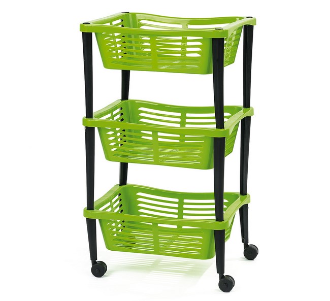 Třípatrový pojízdný košík zelený