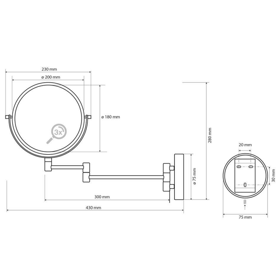 SAPHO XR006 X-Round lógó kozmetikai tükör, 20 cm átmérőjű, ezüst  termék 2. képe