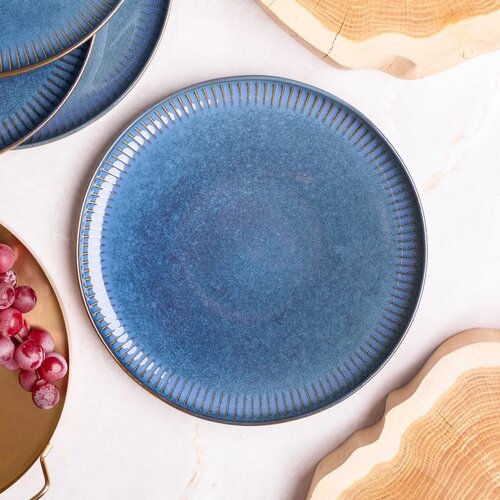 Altom Flacher Porzellan-Teller Reactive Stripes blau, 26 cm