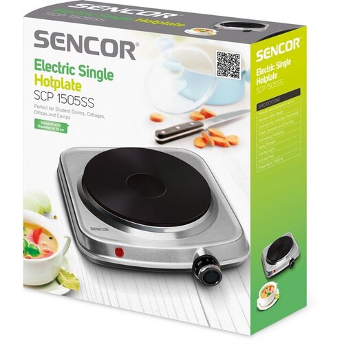 Sencor SCP 1505SS jednoplotýnkový vařič, stříbrná