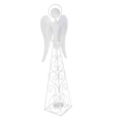 Velký dekorační kovový anděl na svíčku, 13 x 51 x 13 cm