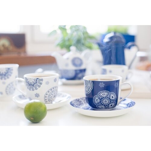 Filiżanka ze spodkiem Blue Laces 430 ml, biały