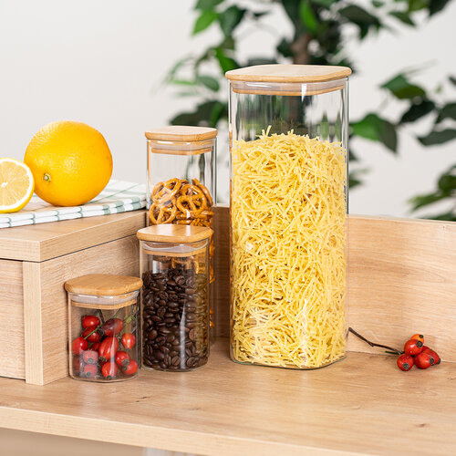 4Home Szklany pojemnik na żywność z pokrywką Bamboo, 2000 ml