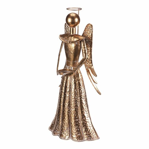 Decorație metalică de Crăciun Înger 49 cm, paharpentru ceai, lumânare, auriu