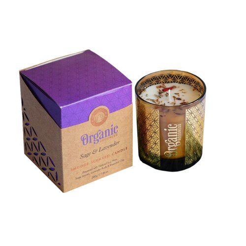 Lumânare aromată organică Sage & Lavender 200 g în sticlă cu folie aurie