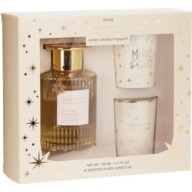 Aroma dárkový set Warm Winter, vůně Golden Amber, difuzér + 2x svíčka