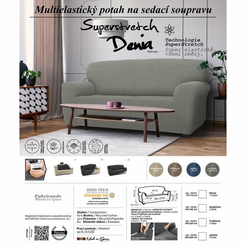 Натяжний чохол для дивана Denia, світло-сірий, 180 - 220 см