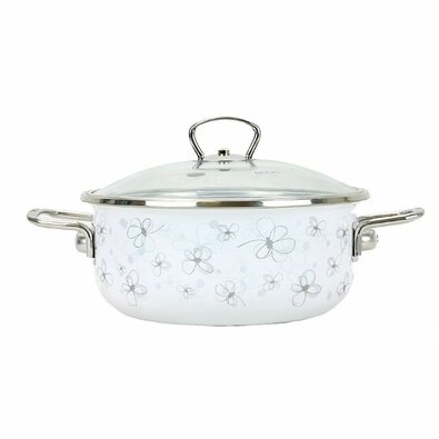 Belis Emajlirana ponev s pokrovom Premium, bela,20 cm, 2,3 l