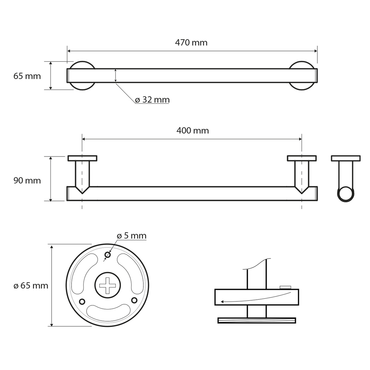 Sapho XH500B X-Round Black kapaszkodó fekete, 40 cm termék 2. képe