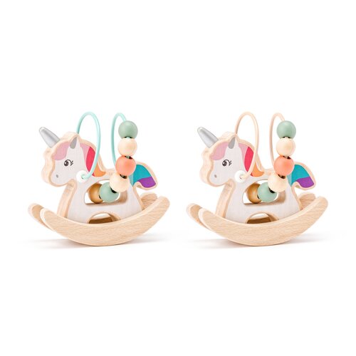 Holziges Einhorn mit Labyrinth schaukelnd