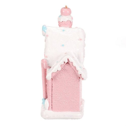 Dekoracja świąteczna Domek ze słodyczy, poliresin, LED, różowy