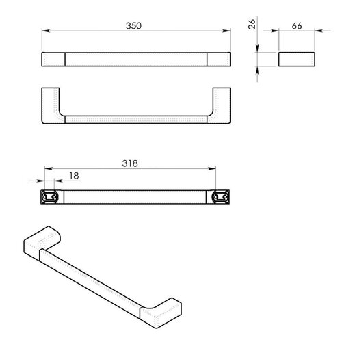 GEDY PI213588 Pirenei držalo za brisače 35 x 6,6cm, mat zlata