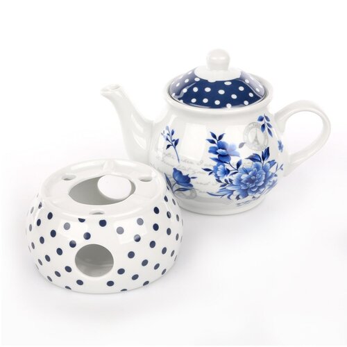 INDIGO ROSE czajnik porcelanowy z podgrzewaczem