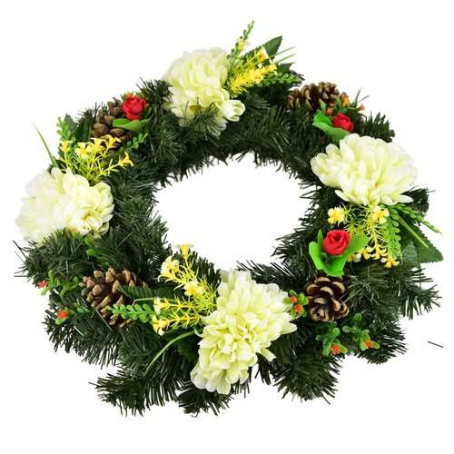 Dušičkový veniec Krémové chryzantémy, 35 cm