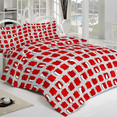 Krepové obliečky Squares červená, 240 x 200 cm, 2 ks 70 x 90 cm