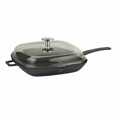 Tigaie grill din fontă LAVA Metal cu capac negru,28 x 28 cm