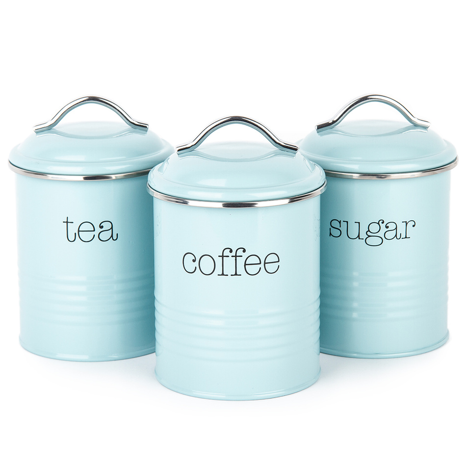 Kávé, tea, cukor tárolódoboz készlet, kék
