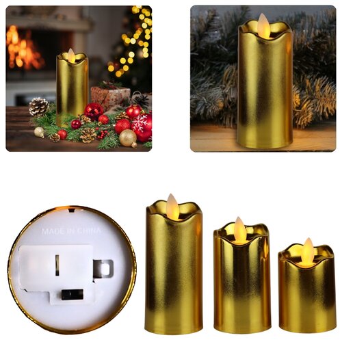 Domarex Zestaw świec dekoracyjnych LED, złoty, 3 szt.