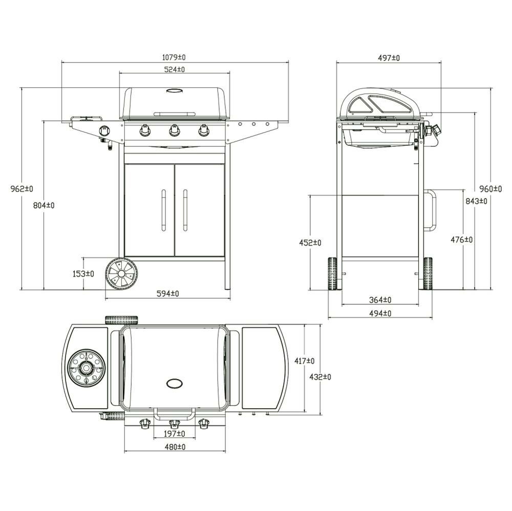 Plynový gril Avenberg s bočným horákom Boston,107,9 x 49,7 x 96,2 cm