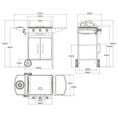Grătar cu gaz Avenberg cu arzător lateral Boston,107,9 x 49,7 x 96,2 cm