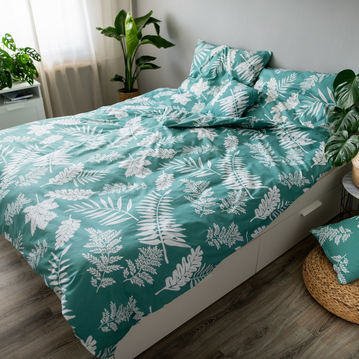 Poza Lenjerie de pat din bumbac Palma green, 140 x 200 cm, 70 x 90 cm, 40 x 40 cm