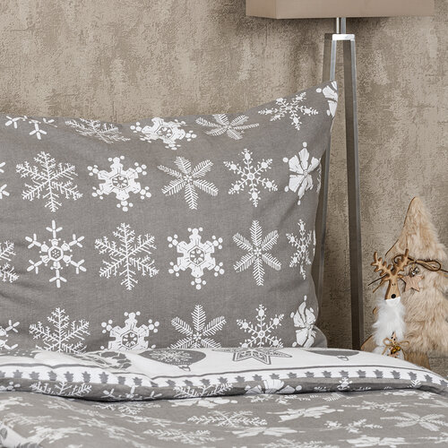 Lenjerie pat bumbac flanel 4Home Christmas Time , gri,  140 x 220 cm, 70 x 90 cm