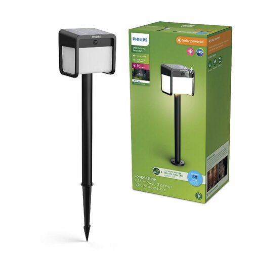 Philips Ezra UltraEfficient Solar LED stĺpik sosenzorom čierny, 1,8 W, 250/25 lm, 3000 K