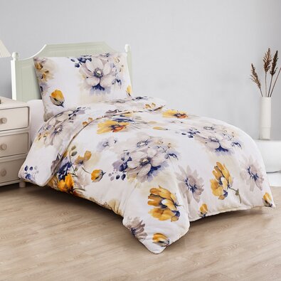 Pościel z mikropluszu Kwiaty kolorowy, 140 x 200 cm, 70 x 90 cm
