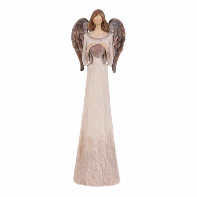 Angela iz poliresina s srcem, 26 cm, bež-rjava