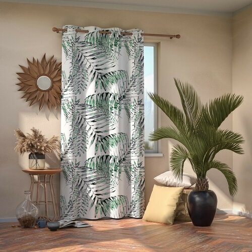 Restilo Blackout Palm Leaves függöny, zöld, 140 x 245 cm